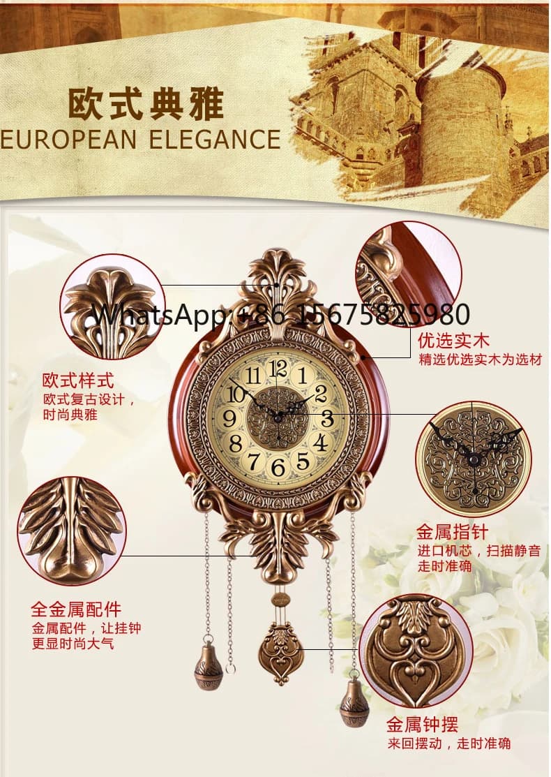 Orologio da Parete Moderno e Semplice per Soggiorno, in Legno Massello, Silenzioso, Grande, Personalizzato, Stile Europeo e Americano, al Quarzo