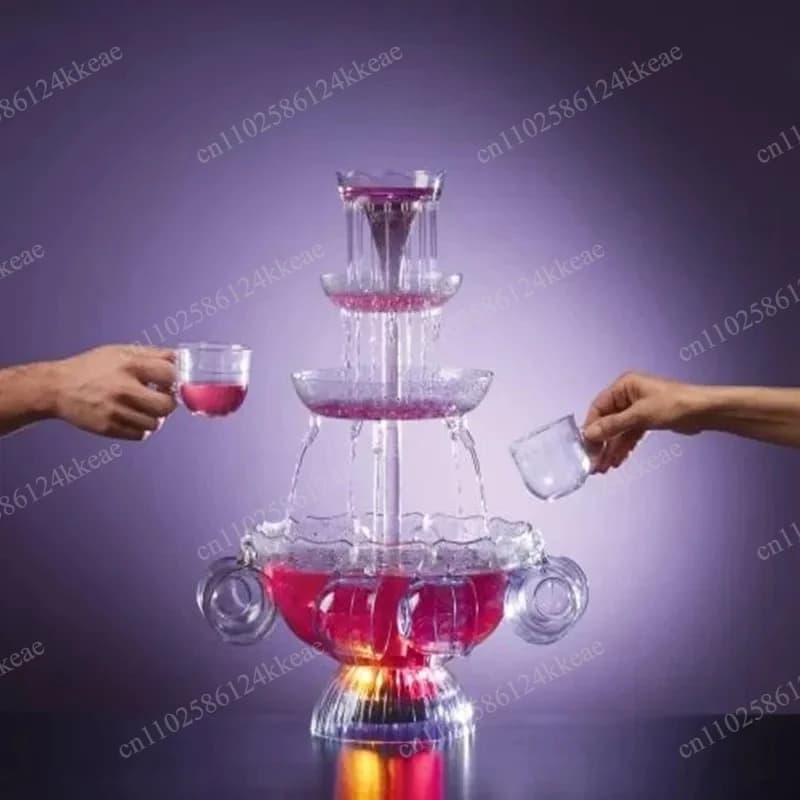 Fontana Elettrica a Tre Livelli per Bevande e Birra con Base Illuminata a LED e 5 Tazze Riutilizzabili