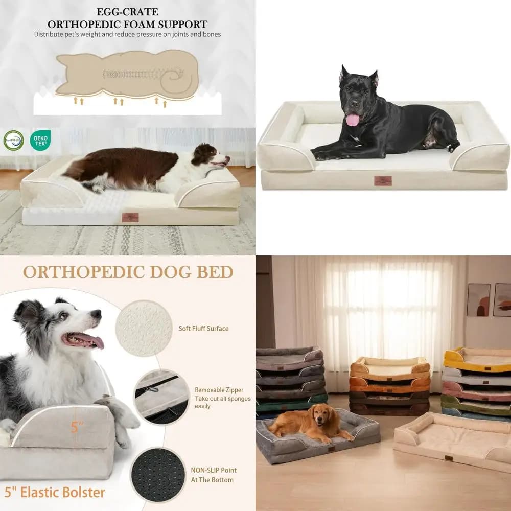 Cuccia Ortopedica Grande per Cani, 53x42 Pollici, Schiuma a Nido d'Ape Impermeabile, Cuscino Rimovibile, Rivestimento Lavabile, Base Antiscivolo, Beige