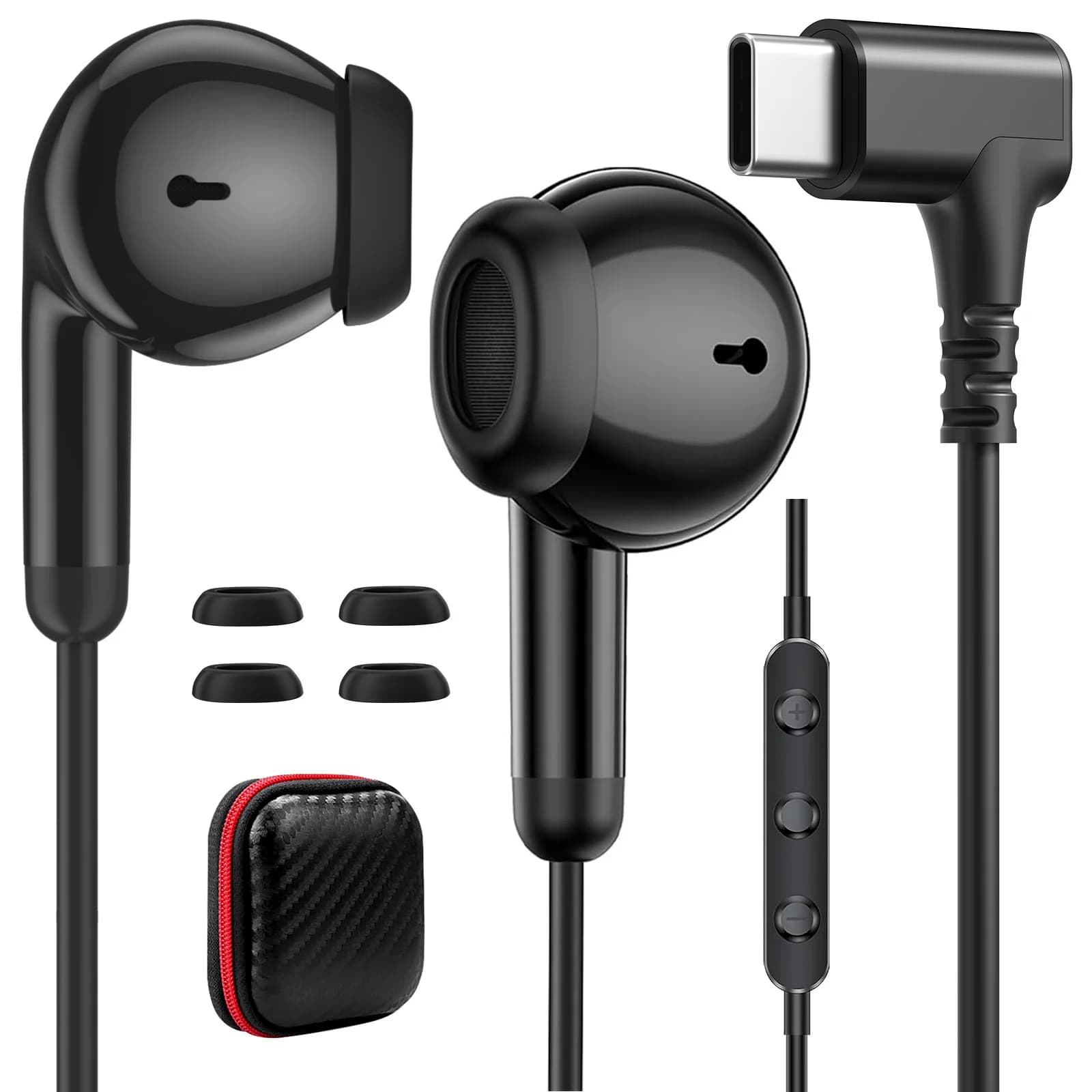 Type C In-Ear Wired Headphones 90° Right Angle USB C Gaming Headset with Mic Stereo for iPhone 15 16 17 Samsung S26 S25 Android