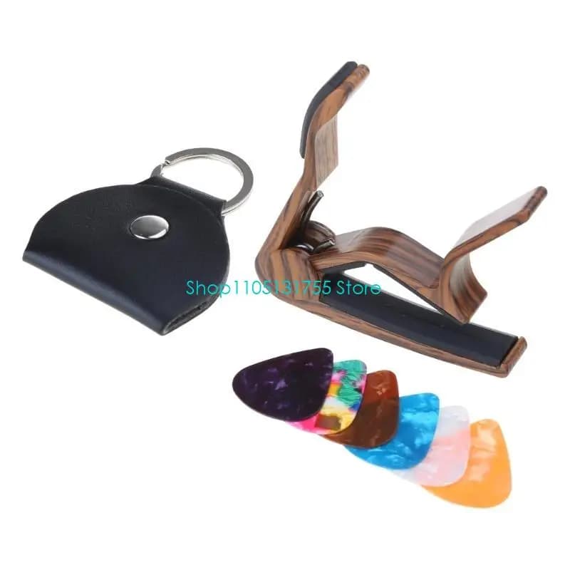 K0EF Capotasto per chitarra acustica per chitarre acustiche o elettriche Colore legno con plettri