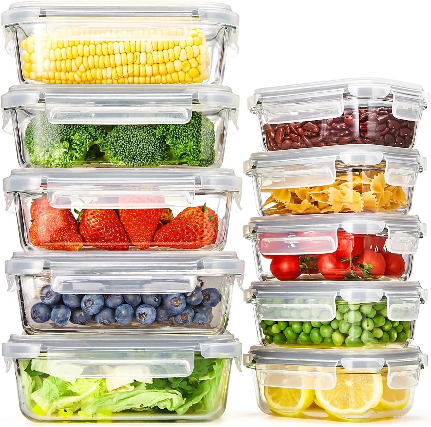 Set di 5 Contenitori in Vetro per Preparazione Pasti con Coperchi, Ermetici e Resistenti per Forno, Microonde e Congelatore