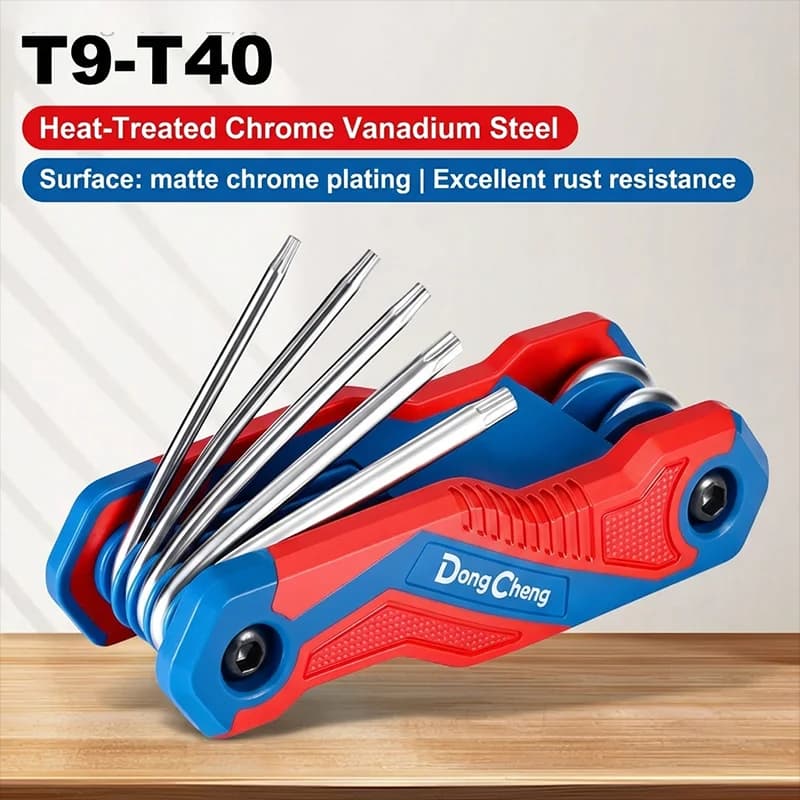 8PCS Folding Torx Screwdriver Set - CR-V Steel, T9/T10/T15/T20/T25/T27/T30/T40, Portable for Automotive & Motorcycle Repairs
