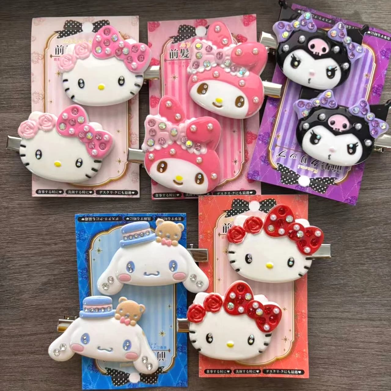Sanrio Cherry Blossom Rhinestone Side Bang Hair Clips Cute Hello Kitty Kuromi My Melody Cinnamoroll Barrettest Hair Accessories