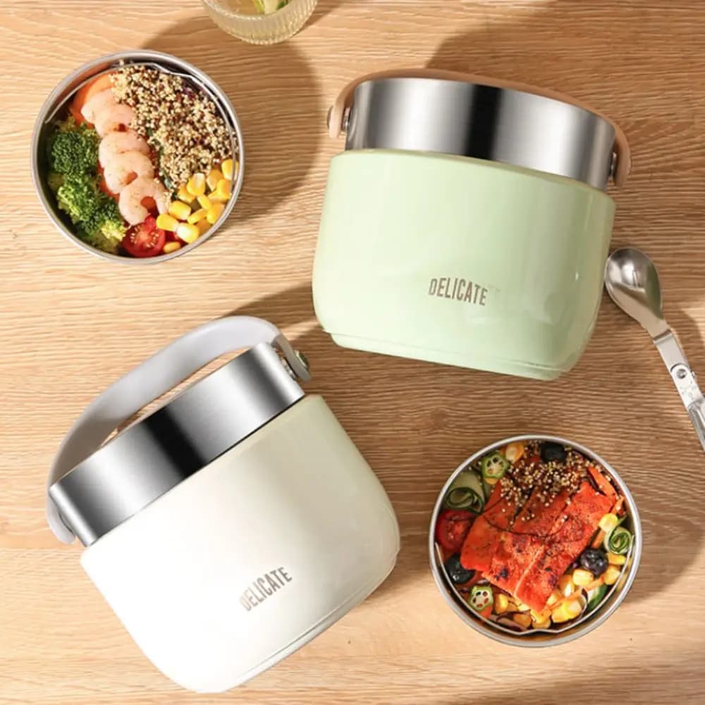 Contenitore Termico Portatile a Doppio Strato in Acciaio Inox 304 con Cucchiaio, Thermos per Alimenti Sigillato e Antigoccia, Lunch Box per Zuppe