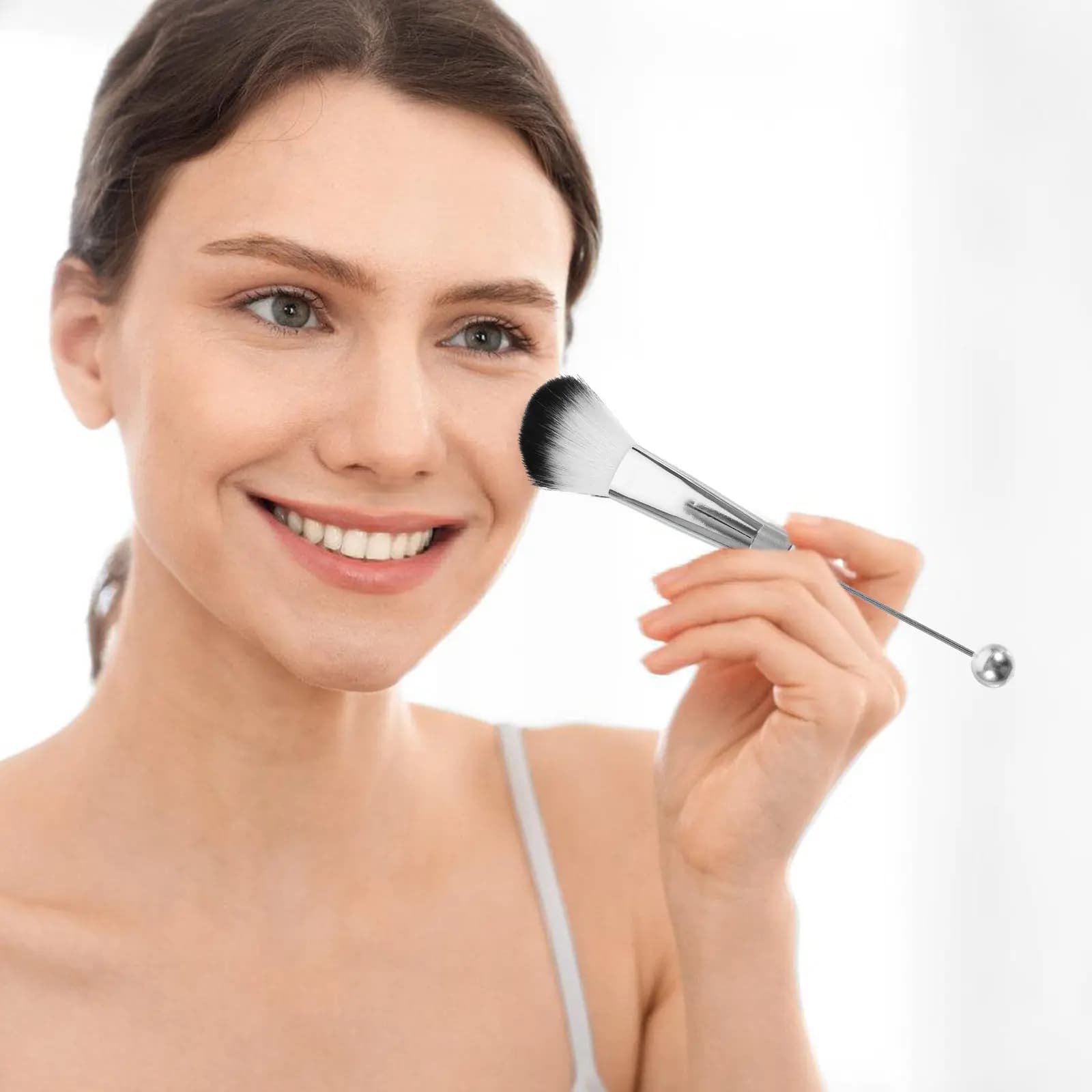 1 set di pennelli per cosmetici, portatile, con manico lungo, applicatore professionale per polvere sfumata, strumento per il trucco degli occhi, per donne principianti