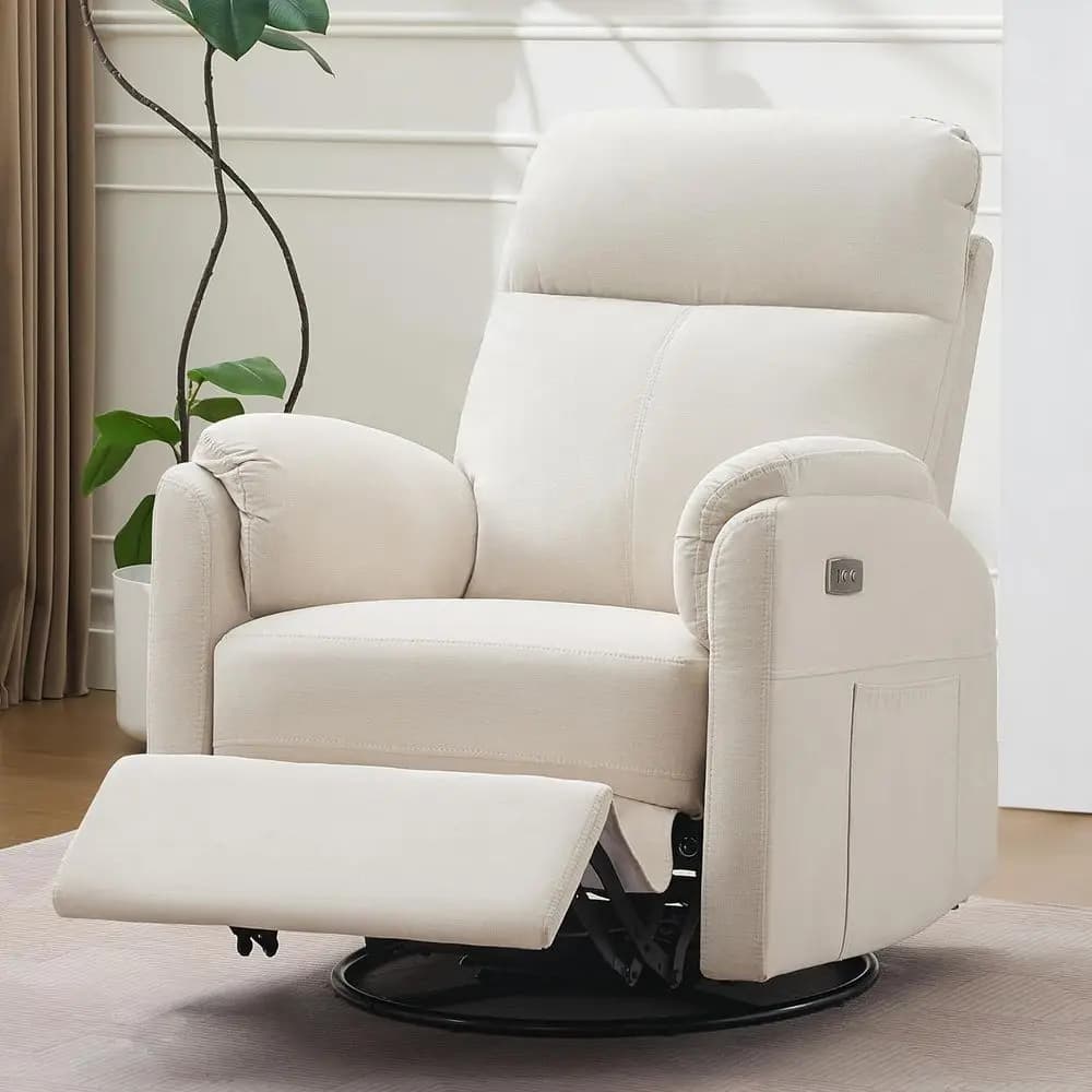 Poltrona reclinabile girevole per cameretta con porte USB e cuscino lombare, beige