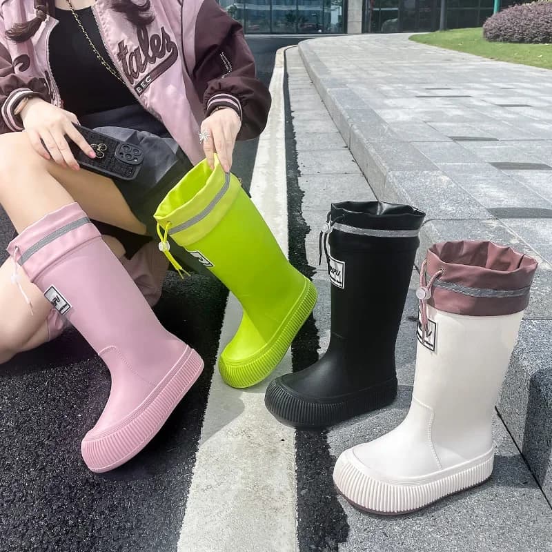 Women's Half Pulp Rain Boots Muck Boots with Collar Ultralight Portable Garden Shoes