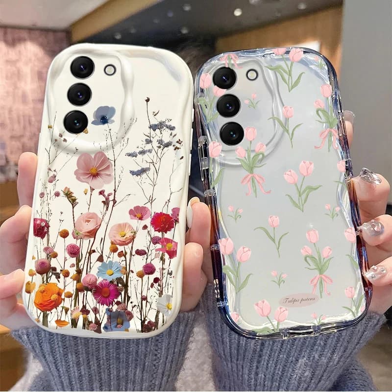 Custodia Morbida in Silicone con Motivo Floreale per Samsung Galaxy S22 S23 S21 Ultra Plus S20 FE A24 A14 A34 A35 A05 A05S A53 A33 A52 A32 A72 A13