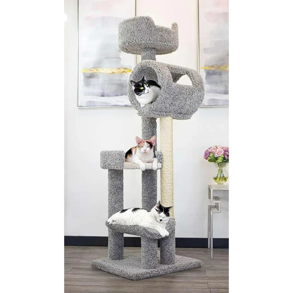 Nuovi Condomini per Gatti 140003 - Albero per Gatti in Legno Massello, Grigio