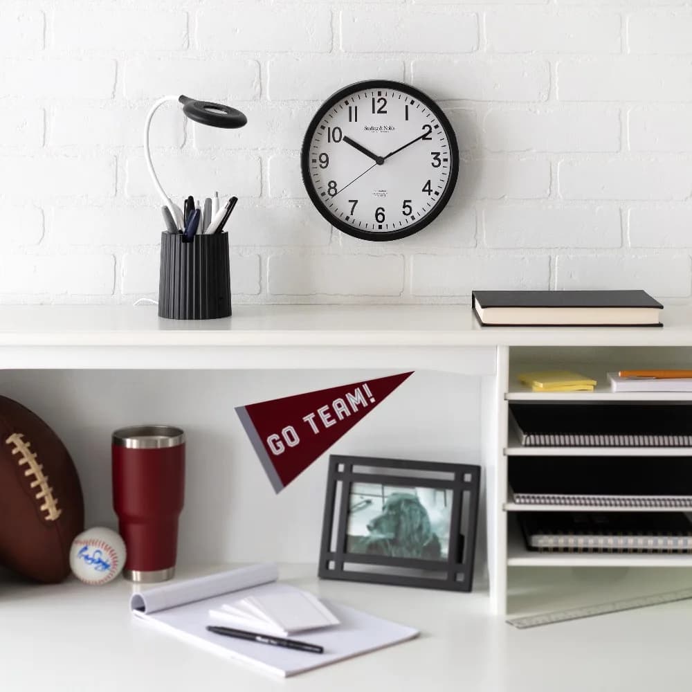 Mainstays Basic Round Analog Wall Clock, 8.78 Inch Black Frame Silent Non Ticking Timepiece for Bedroom Living Room Office Indoor Minimal Home Decor Accessory