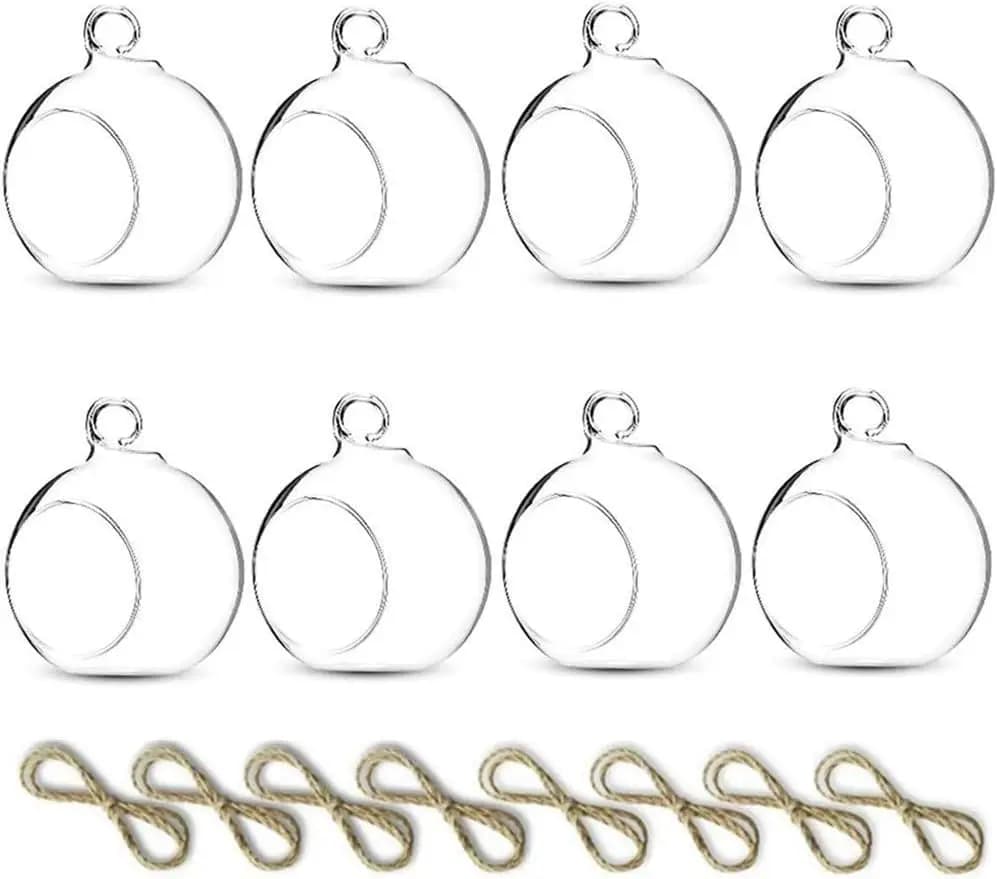8 Hanging Glass Terrariums for Air Plants, Candle Holders, Wedding Centerpieces, Indoor Outdoor Decor