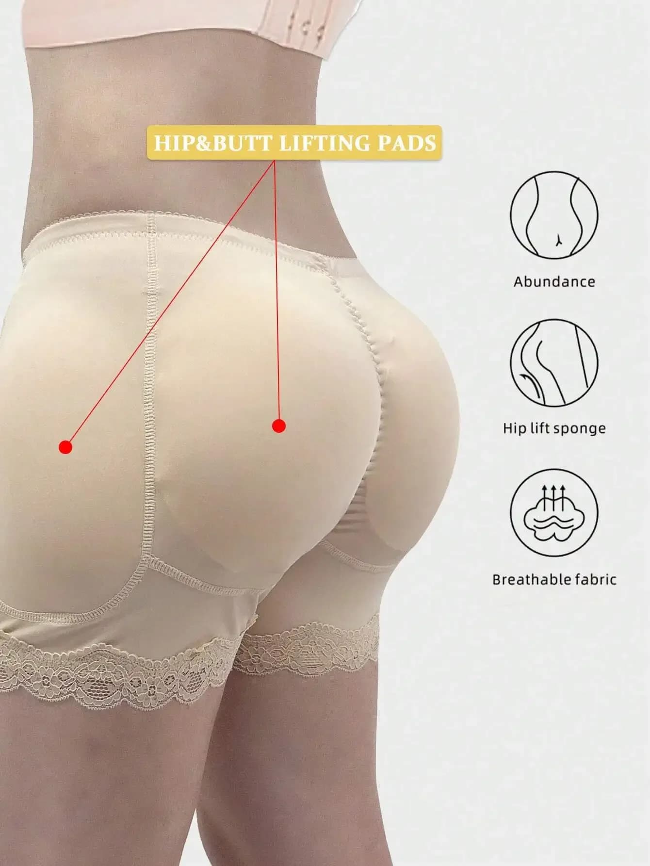 Pantaloncini modellanti in tinta unita con inserti in pizzo e imbottiture sui glutei