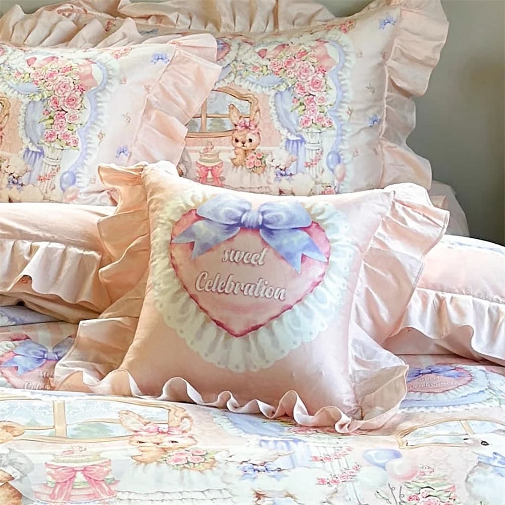 Cuscino con anima staccabile in cotone Cuscino quadrato in pizzo per ragazza carina Cuscino per divano Cuscino stampato con fiocco Amore Principessa stile dolce 35x35 cm