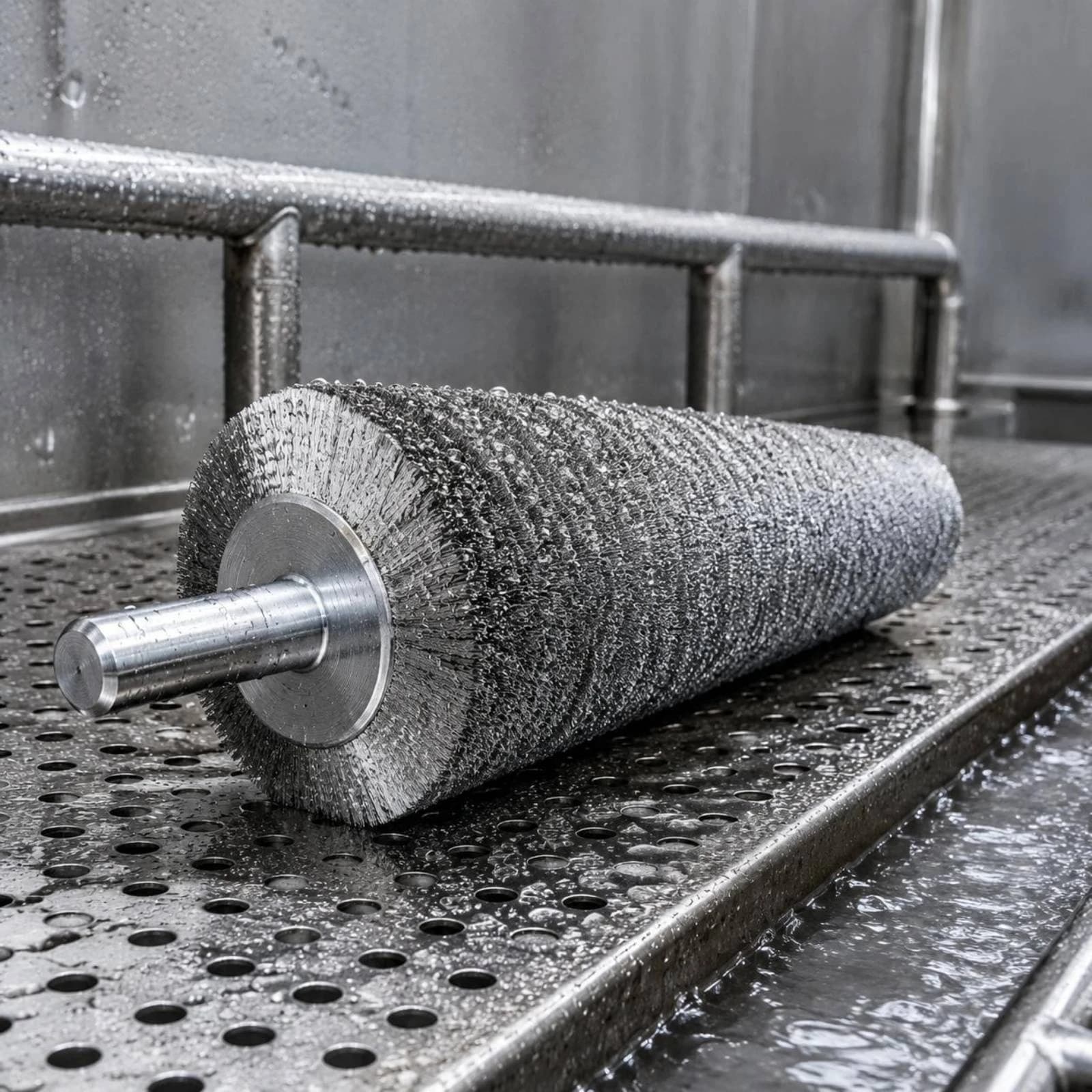 Spazzola a Rullo in Acciaio Inox con Mozzo Metallico, Spazzola Industriale per Lucidatura, Strumento di Pulizia con Setole Dense