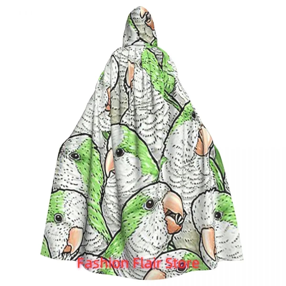 Green Monk Parakeets Long Hooded Cloak Witch Medieval Costume Cosplay Cape HalloweenVampire Adult Unisex