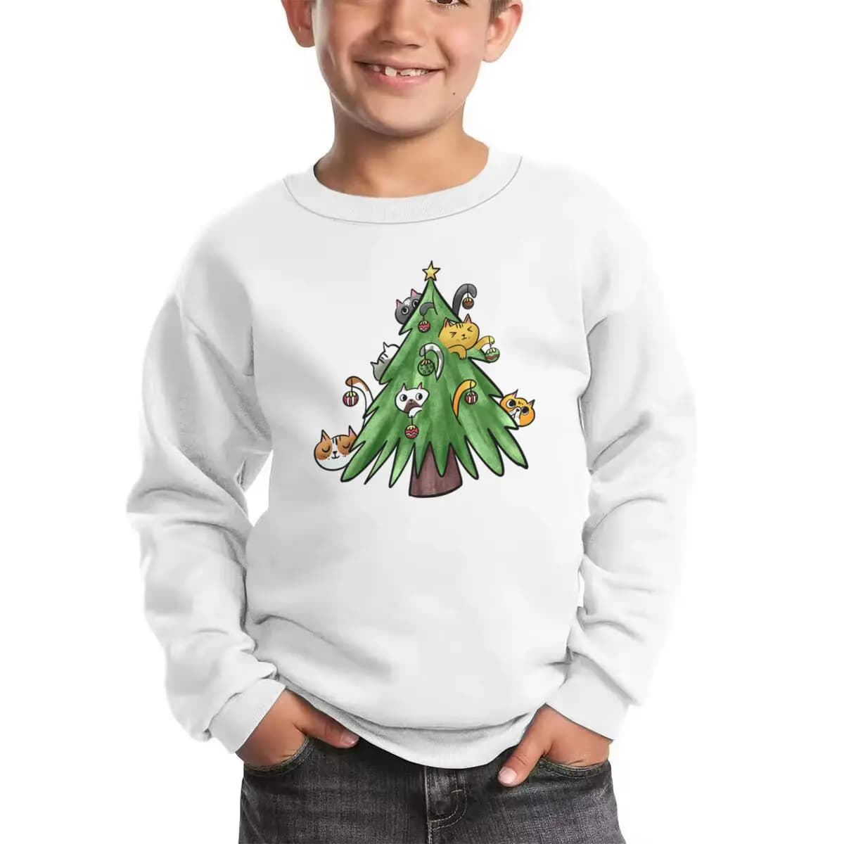 Amante dei gatti Regalo di Natale Vestiti per bambini Ragazza Ragazzo Animale divertente Gatto Albero Felpe grafiche Felice Natale Moda Pullover