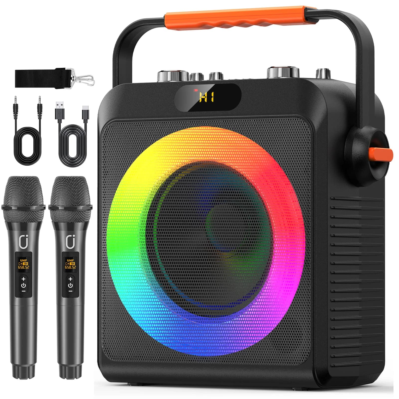 Macchina per Karaoke FanFun con 2 Microfoni, Altoparlante Bluetooth Portatile con Luce RGB, Sistema Karaoke per Feste in Casa