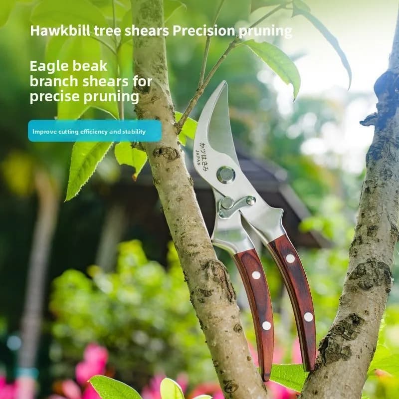 Pruning shears, manual lawnmowers, light and ergonomic handle, durable, beak design with scissors for branches entirely in steel