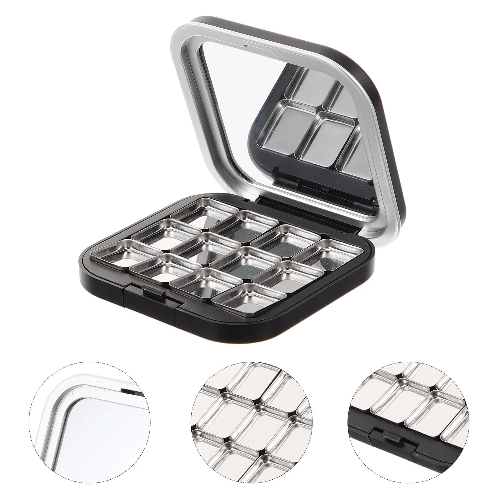 2 Pezzi Scatola Vuota Magnetica Nera Opaca per Palette Ombretti, Blush, Illuminante, Vassoio Porta Cosmetici da Viaggio