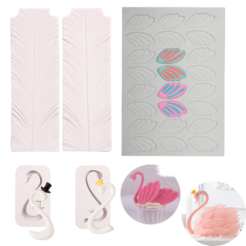 Stampo in silicone cigno 3D piuma ala collo stampo per fondente per la decorazione della torta Cupcake Topper caramelle zucchero artigianale pasta di gomma resina di argilla