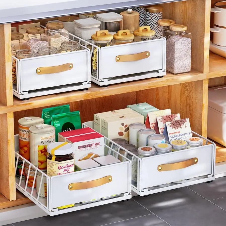 Organizzatore per Armadio Fissato con Pellicola Adesiva Nano, Ripiani Scorrevoli Resistenti per Dispensa, Cassetto Portaoggetti, Cesto Scorrevole in Rete per Armadio