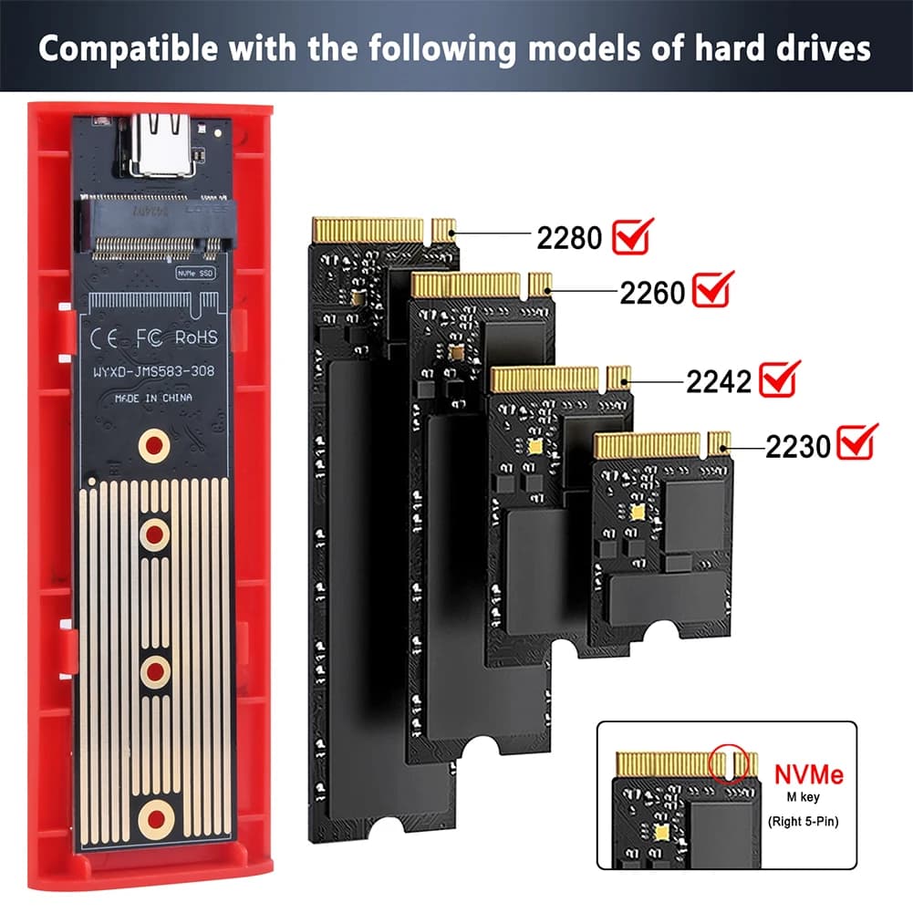 Box esterno per SSD M.2 NGFF NVMe 6/10Gbps USB 3.2 Gen2 Type-C per NVMe M Key/B+M Key e NGFF SATA B Key/B+M Key