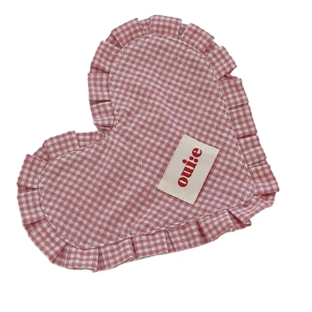 Decorazione a cuore INS Tappetino per pasti scozzese a forma di cuore con pizzo plissettato Tappetini per ciotole carini Tappetino da tavolo in cotone portatile Camera da letto
