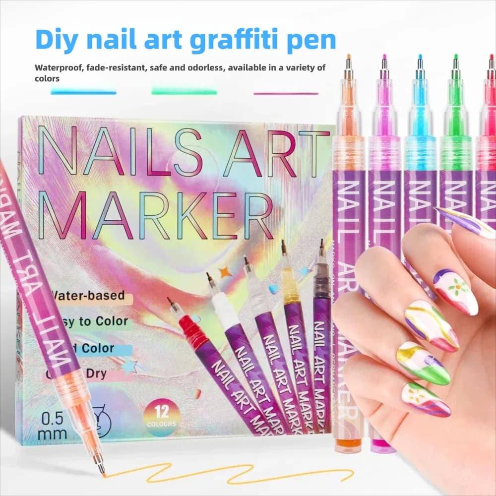 1set Nail Doodle Pen 12 color Acrylic Paint Pen Nail Paint DIY Dot Stitching Pen Precision 3D Doodle Nail Art Pen Nail Art Pen