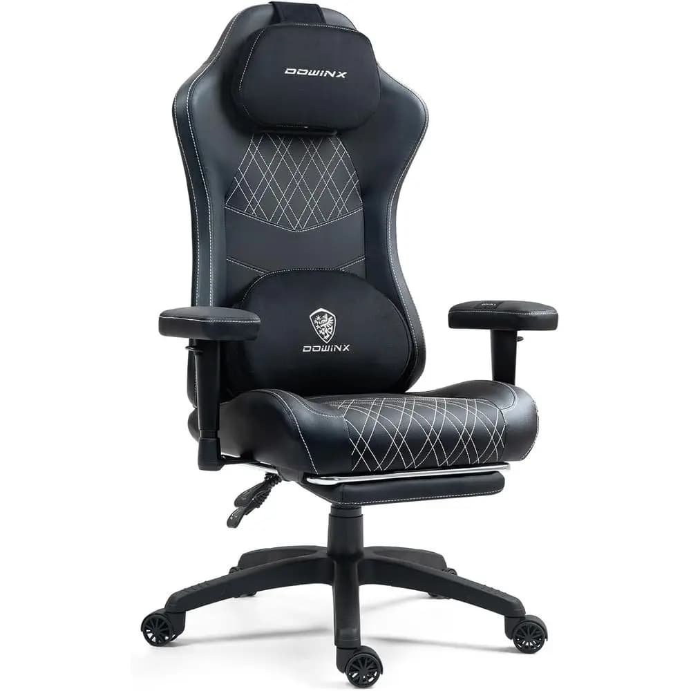 Sedia da Gaming Ergonomica con Massaggio Termico, Supporto Lombare, Poggiapiedi Regolabile, Bianco e Nero