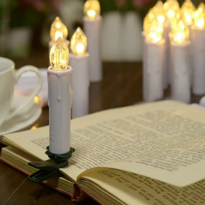 Lampada a candela per finestra senza fiamma telecomandata Funziona a batteria Cono a LED con clip e ventosa Albero di Natale Decorazioni per la casa-Bianco caldo