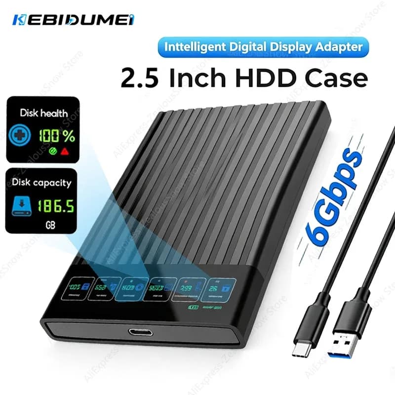 KEBIDUMEI 2.5 Inch SATA to USB3.1 HDD Enclosure Intelligent Digital Display Hard Drive Box 6Gbps Max External SATA HDD Adapter