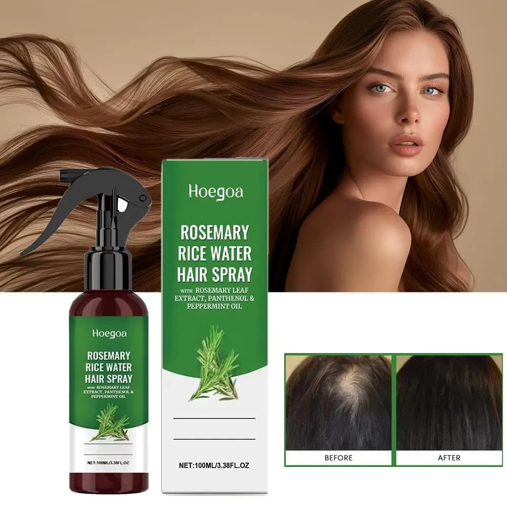 Spray per la Crescita dei Capelli con Acqua di Riso e Rosmarino, Trattamento Avanzato per il Cuoio Capelluto con Menta Piperita e Biotina, per la Ricrescita dei Capelli Diradati, per Uomini e Donne