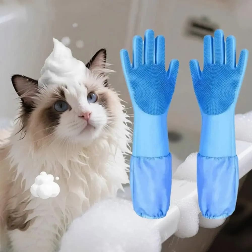 Guanti in Morbido Silicone per la Toelettatura degli Animali, Guanti Allungati per Massaggio e Bagno di Cani e Gatti, Guanto Anti-Morso per Rimozione Peli