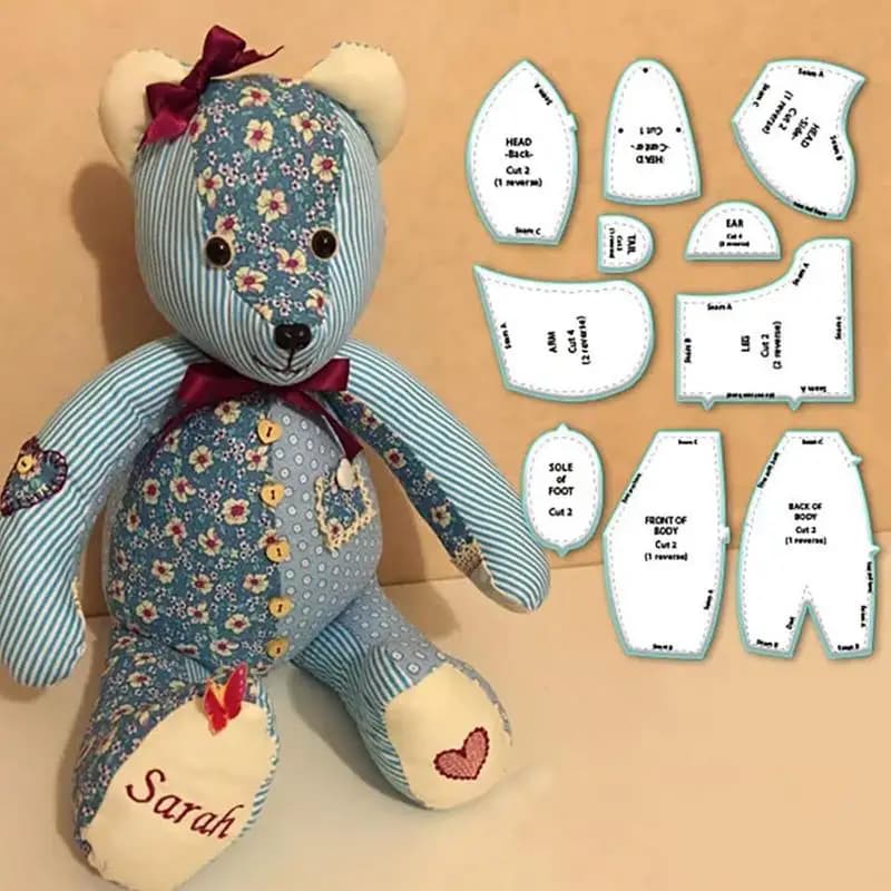 Set di modelli di orso di memoria Modello di orso di memoria creativo fai-da-te per modello di cucito con accessori e istruzioni per la camera da letto