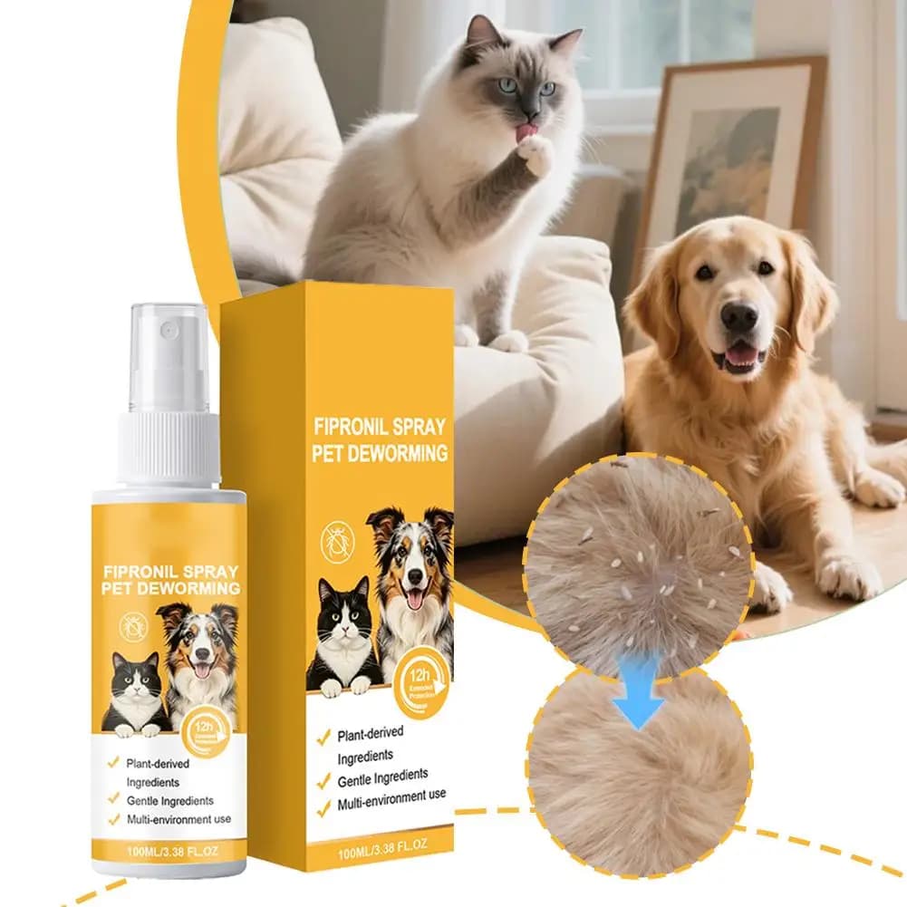 Spray Antiparassitario per Cani e Gatti con Fipronil, Repellente per Pulci e Zecche, ad Azione Rapida e Lunga Durata