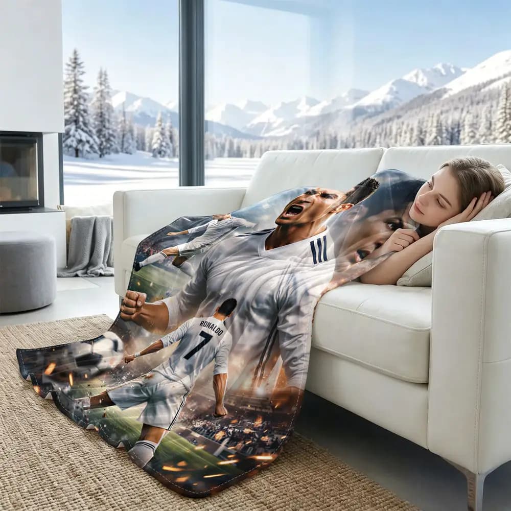 Cooling Summer Throw Blanket 3D Digital Print Ronaldo Soccer Player Moisture Wicking Ice Cool Touch Sports Sofa Bed Decor