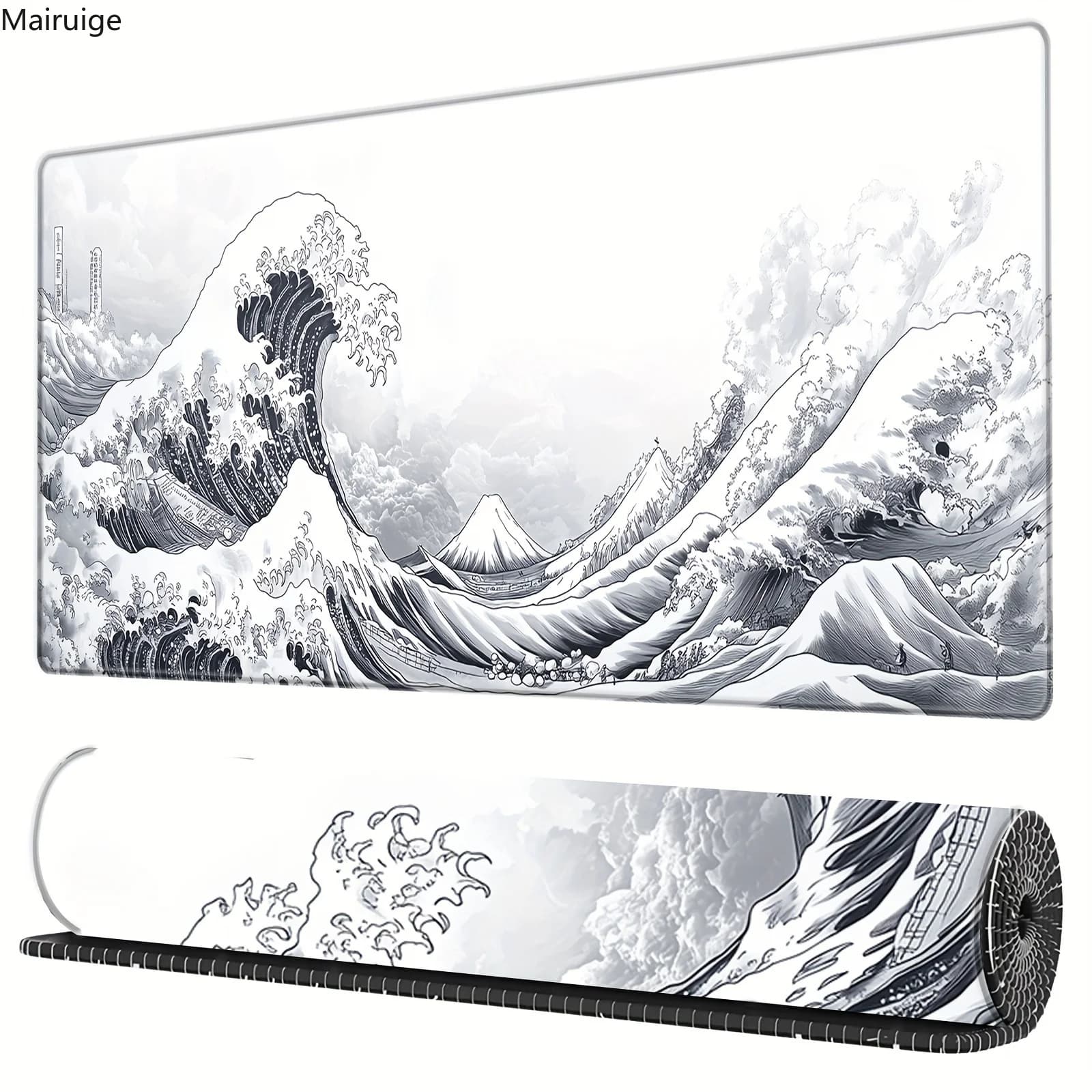 Large Mouse Mat White Sea Wave Extended Play Mouse Mouse Mat 900*400mm Play Mouse Mat with Keyboard with Slip Rubber Base