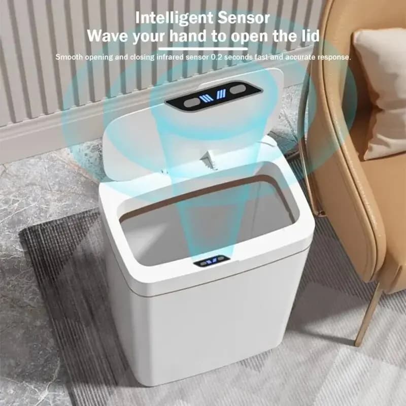 Cestino intelligente senza contatto con sensore di precisione, 15L, con insacchettamento automatico, per casa intelligente e bagno, verde