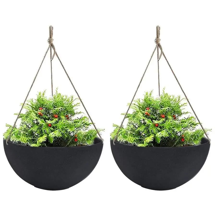 JOLIE MUSE hanging vases for outdoor plants, Large hanging vase with drainage holes, Black hanging flower vases 13,2 inch, Set