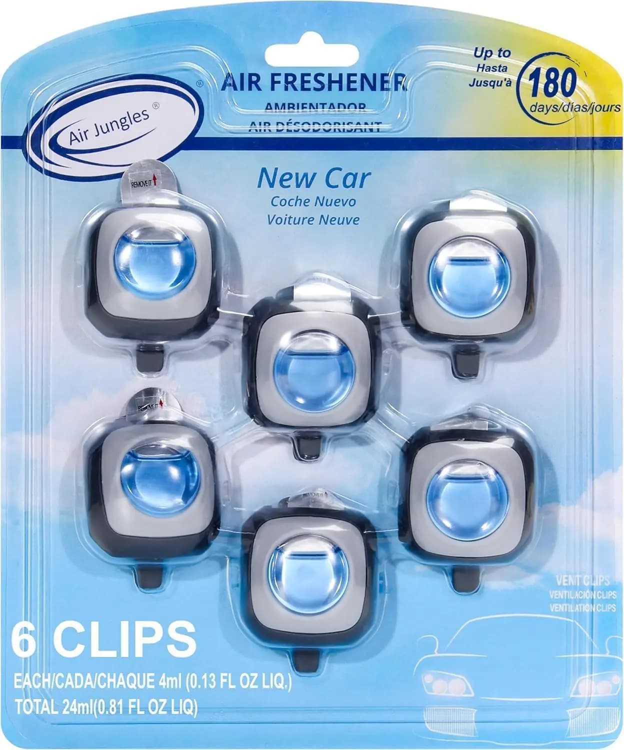 Deodorante per Auto a Lunga Durata con Clip per Bocchetta di Ventilazione, Confezione da 6, 180 Giorni di Fragranza Naturale agli Oli Essenziali, Elimina Odori per Uomini e Donne