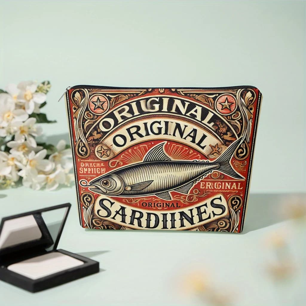 Borsa da Toilette Unisex con Chiusura a Zip, Design Sardin, Leggera, Lavabile in Lavatrice, Elegante, per Viaggi e Uso Quotidiano