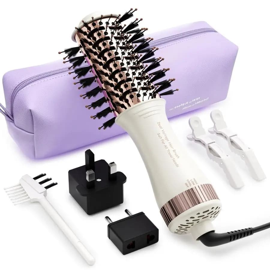 Double Voltage Travel Hair Dryer, Mini Hot Air Brush Portable 2 Inch, Styler for Flying and Smooth Travel Hair