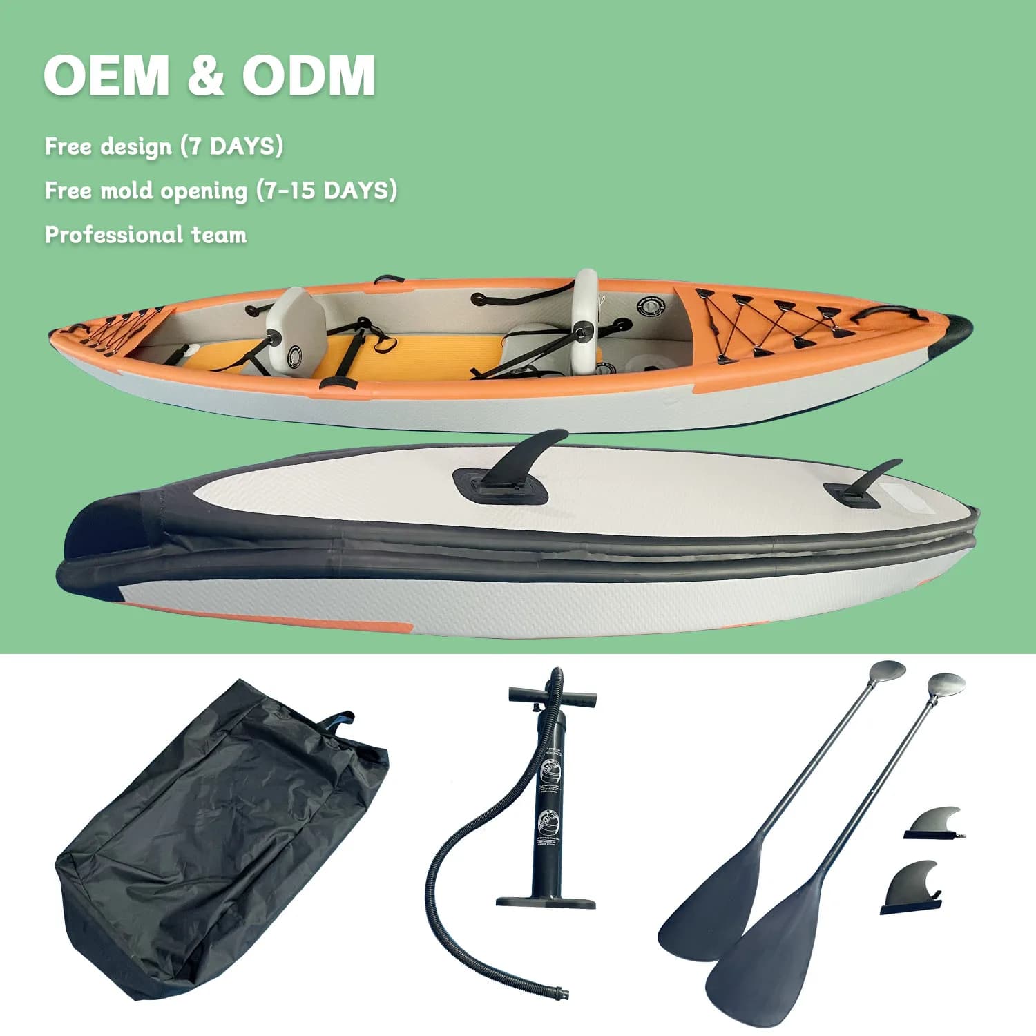 Canoa per sport acquatici per kayak gonfiabile in PVC rinforzato da 4+ metri per 2 persone con cuscino per trafilatura, barca da pesca