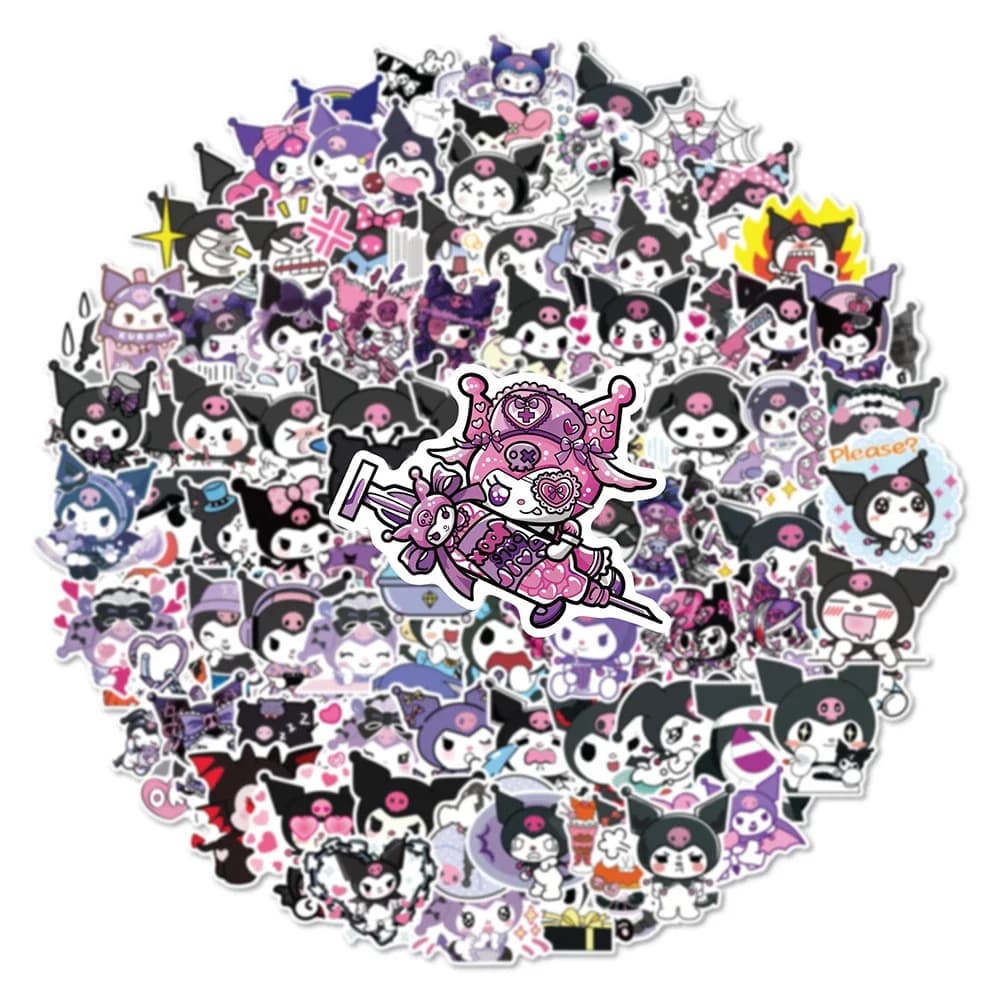 100 pezzi Sanrio Kuromi adesivi cartone animato carino graffiti decalcomanie giocattolo per bambini regalo telefono fai da te chitarra notebook frigorifero skateboard