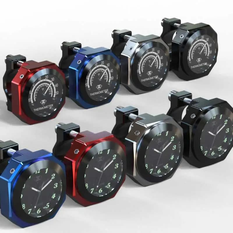 Orologio/termometro per moto da 22-28 mm, quadrante luminoso in lega di alluminio impermeabile per Motocross Yamaha Kawasaki Honda Suzuki