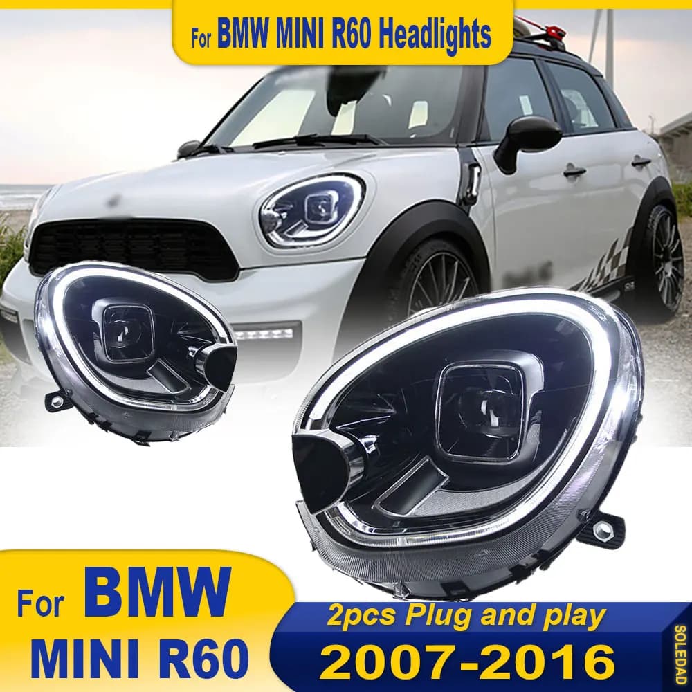 Lampada frontale a LED per MINI R60 Faro a LED 2010-2016 Fari Countryman R60 DRL Indicatori di direzione Abbaglianti Angelo Occhio Lente del proiettore