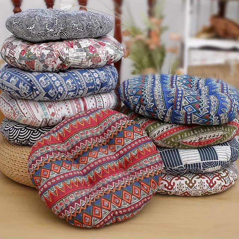 2 Pezzi Cuscino Rotondo in Stile Etnico, Morbido e Confortevole, in Poliestere, Lavabile, Tappetino per Yoga, Sala da Pranzo, Sedia da Ufficio, Tatami, Casa