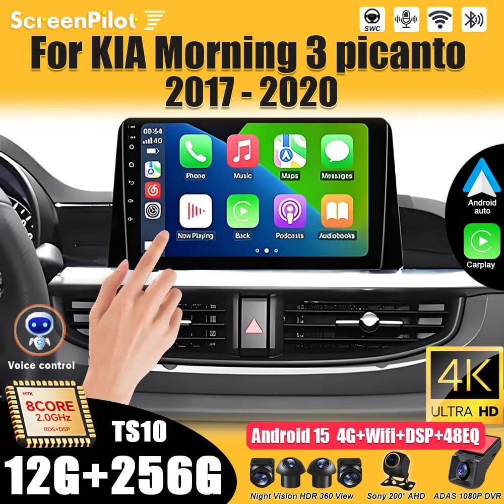 Autoradio Per KIA Morning 3 picanto 2017 - 2020 Lettore Video Multimediale Carplay Bluetooth Touch Screen RDS 8 Core 5G Wifi