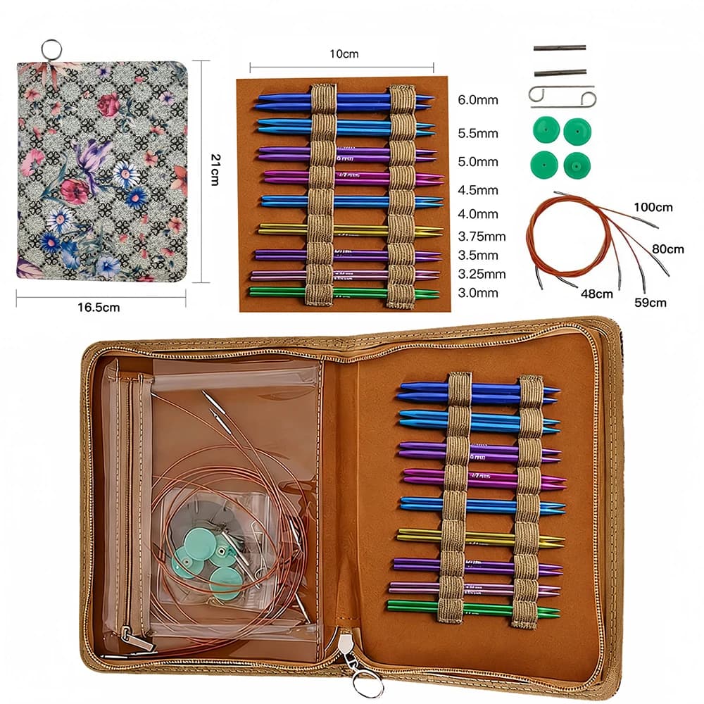 Set di 9 paia di ferri da maglia circolari in alluminio con manici ergonomici, aghi per uncinetto intercambiabili, dimensioni da 3,0 mm a 6,0 mm